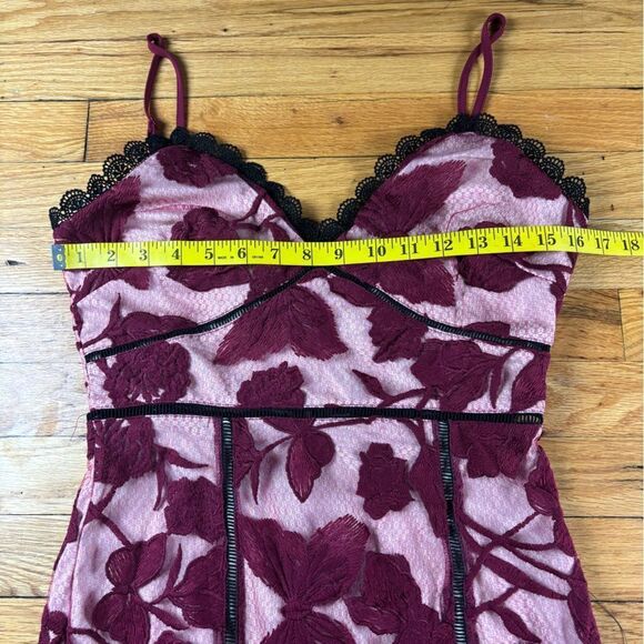 NWT Lulus Alluring Dream Burgundy Floral Mesh Lace Trumpet Midi Dress, Small - Picture 7 of 11